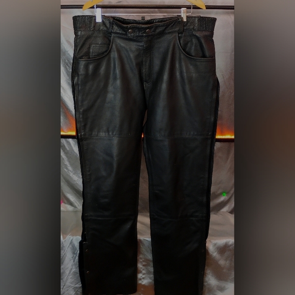 Vintage Xelement Men’s Leather Motorcycle Pants 42 Black Straight Leg Cruiser St - Picture 7 of 8